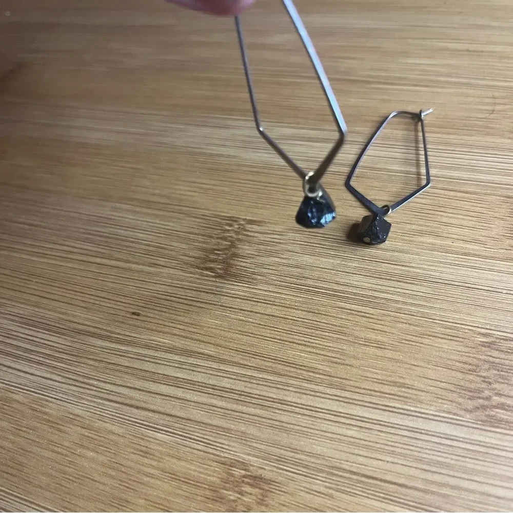 Geometric Obsidian Drop Earrings – Black Volcanic Stone Minimalist Dangles